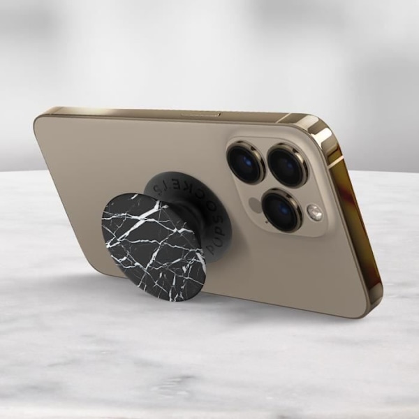 Smartphonetillbehör - POPSOCKETS - PopGrip - Svart marmordesign - Infällbar - Videostöd Svart