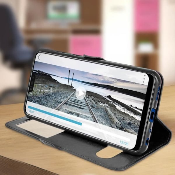 Hölster - AVIZAR - ZenFone Max M2 - Silikon - Dubbel Fönster - Stödfunktion Svart