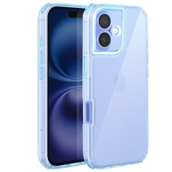 Skydd för iPhone 16 Förstärkt Bi-Material Design Texturerad Halkfri Ljusblå Blå