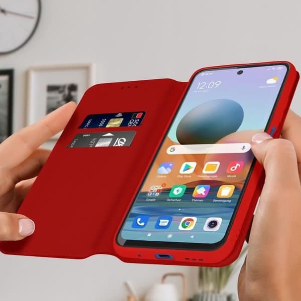 Xiaomi Redmi Note 10 5G og Poco M3 Pro Wallet Case Video Support Rød Röd