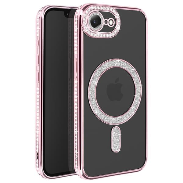 Coque Magsafe - Diamant - iPhone 16e - Rose Champagne - Strass - Modstandsdygtig - Elegant Ros