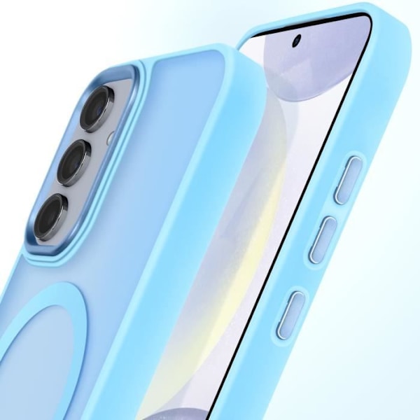 Coque MagSafe til Samsung Galaxy S24 og S25 Mat Frostet Baggrund Lyseblå Kant Blå