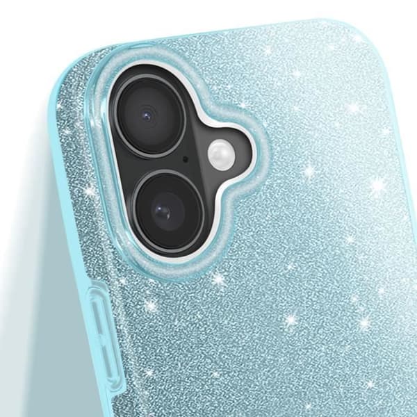 Glitteret Cover - iPhone 16 Plus - Stødabsorberende - Glamour Design - Blå Farve Blå