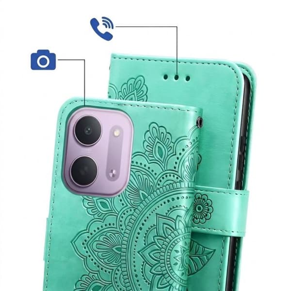 Plånboksfodral för Xiaomi Redmi 17C 5G Mandala-mönster med Stöd Turkos Blå