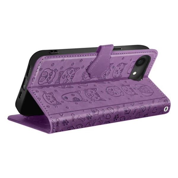 iPhone 16e kuori Kissa ja Koira Lompakko Violetin kannen kanssa Lila