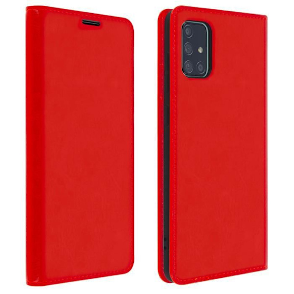 Fodral - Samsung - Galaxy A51 - Äkta Läder - Röd - Video Stöd - Kortfack Röd