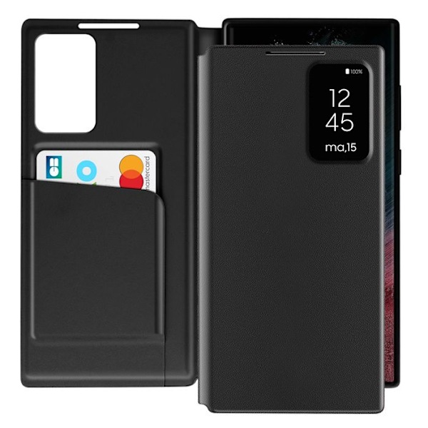 Nahkakotelo Galaxy S22 Ultra Näyttöikkuna Korttipidike Musta Svart