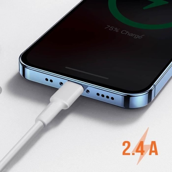 USB kabel til Lightning - LinQ - 3m - Opladning 2.4A - Hurtig Synkronisering - Hvid Vit