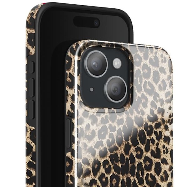 Coque til iPhone 15 Stødabsorberende Læder Leopard Elegant Forhøjede Kanter Burga Sort Svart