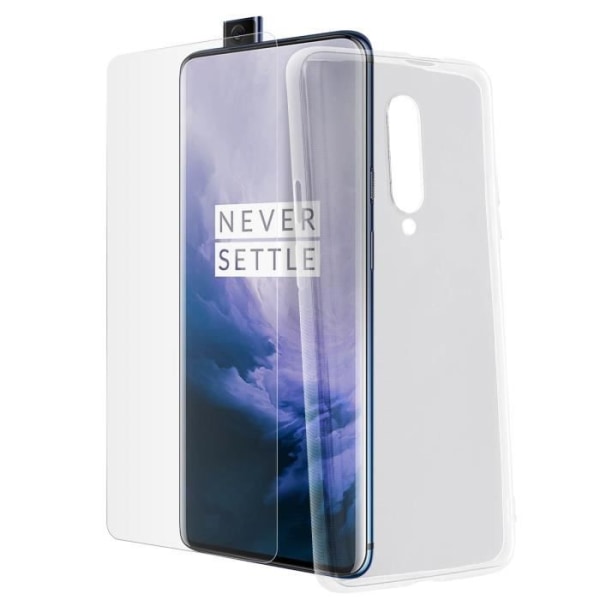 Etui og beskyttelsesfilm - AVIZAR - OnePlus 7 Pro - Blød silikone - 9H hærdet glas - Gennemsigtig hvid Gennemsigtig hvid