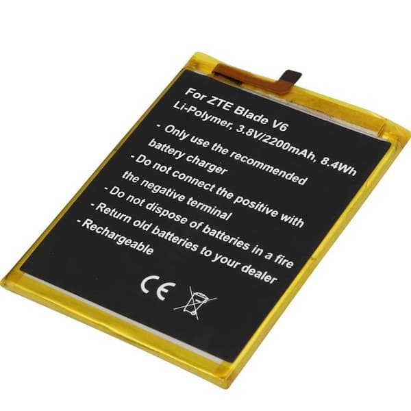 Batteri - AVIZAR - ZTE Blade V6 - 2200mAh - 3.8V - Li-Polymer - Sort Svart