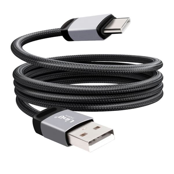 USB C / USB Snabbladdningskabel 27W Dataöverföring Flätad 1.2m LinQ Svart