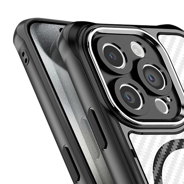 Skydd för iPhone 15 Pro MagSafe Kolfiber Stöttålig Förstärkt Svart Svart