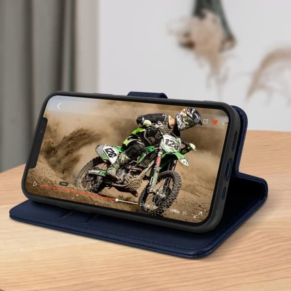 Suojakotelo - AVIZAR - iPhone 12 Mini - Korttipidike - Video-tuki - Sininen blå