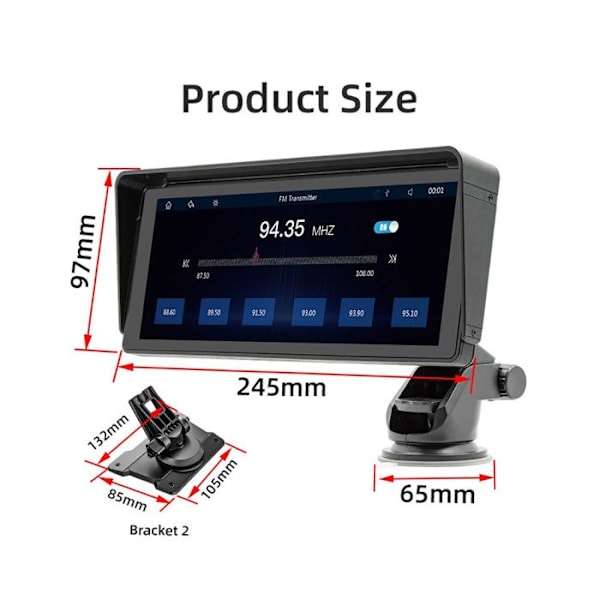 10,26 tuuman kosketusnäyttö CarPlay Android Autolla / GPS / MP5-soitin musta