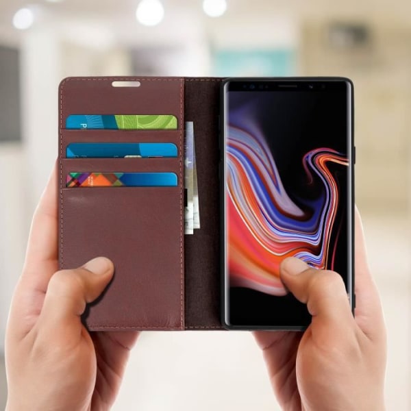 Suojakuori Samsung Galaxy Note 9:lle Nahkainen lompakkotelineen toimintakuori - ruskea