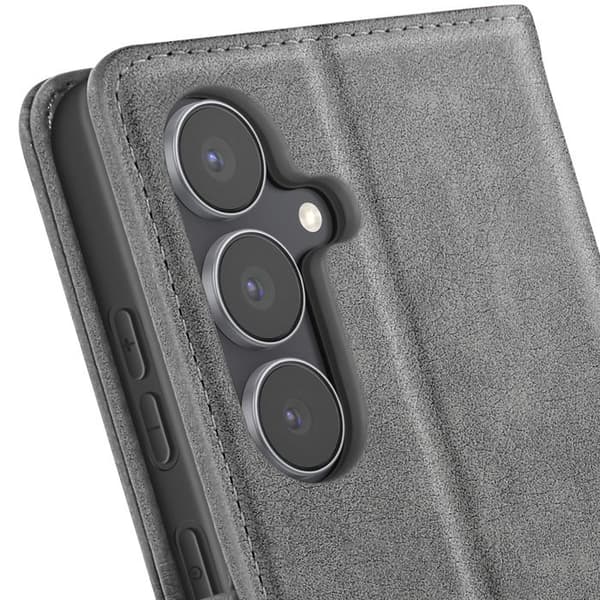 Plånboksfodral - AVIZAR - Galaxy S25 FE - Grått konstläder - Stöttålig funktion - Kortfack Grå