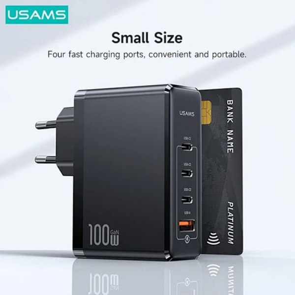 USAMS Oplader GaN 100W PD T50 3xUSB-C + USB Hurtig - 69584444901367