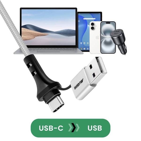 5-i-1 USB og USB-C til USB-C Micro USB Lightning Akashi Hvid Opkrævningskabel Vit