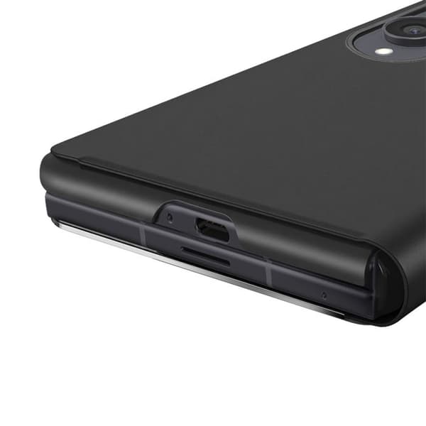 Flip Cover Spejl til Galaxy Z Fold8 Læderlook med Håndfri Støtte Sort Svart