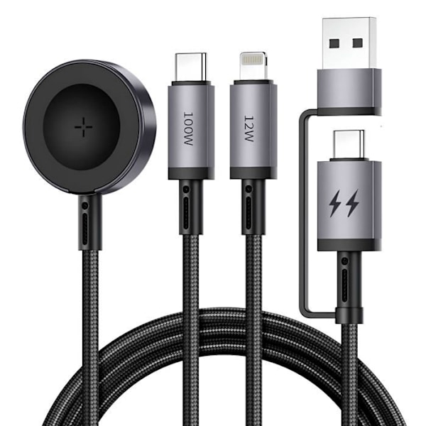 Cabel 5-i-1 100W USB-C, iPhone Lightning och Apple Watch Längd 1m wiwu Svart