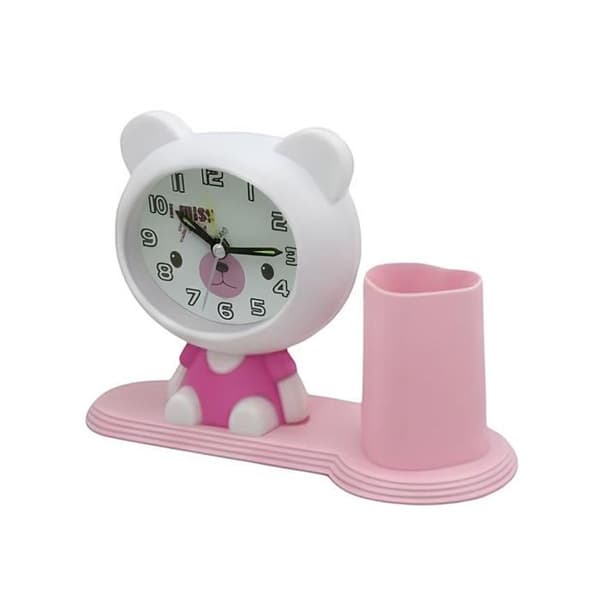 Design Vækkeur med Blyantholder til Børn Hvid / Rosa Ros