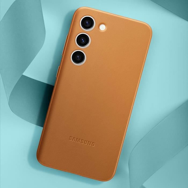 Nahkakotelo Galaxy S23 Plus -puhelimelle Original Samsung -sarjan nahkasuojus kameleille