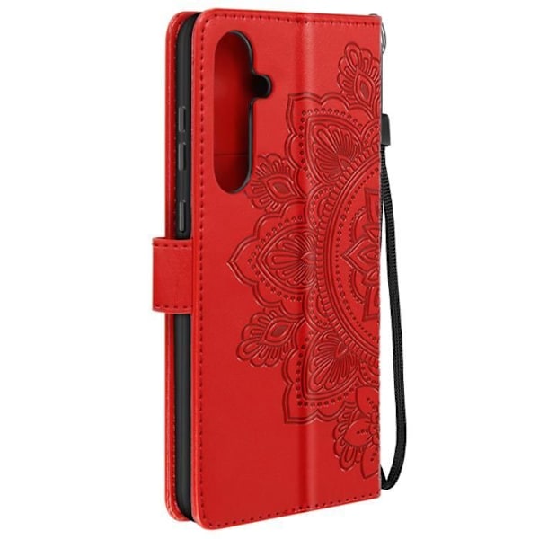 Red Mandala Flowers pungetui til Samsung Galaxy A35 5G - AVIZAR - Halvstivt - Klap - Blank Röd