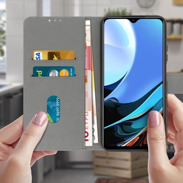 Etui - Xiaomi - Redmi 9T - Beskyttelse - Kortholder - Videostøtte - Magnetisk Grå