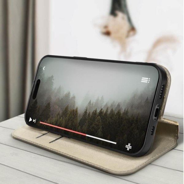 Etui för iPhone 15 Plus AVIZAR - Kortficka, Videostöd, Magnetflik - Gul Gul