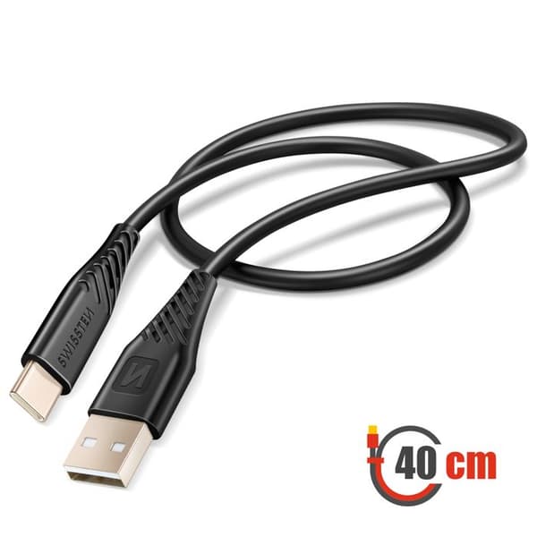 USB til USB-C kabel 60W Silikone Anti-knude Swissten Sort Svart