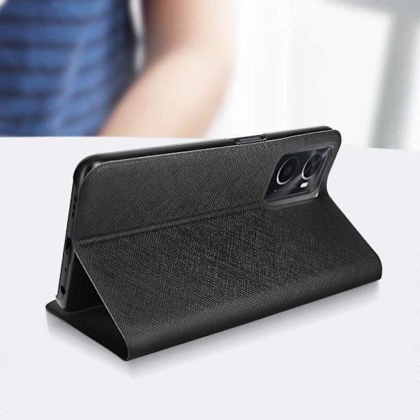 Realme 9i, Oppo A76 ja A96 kotelo keinonahkainen kovakantinen videotuki BigBen Black Svart