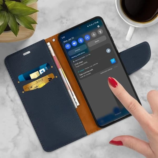 Housse Folio - Samsung - Galaxy S21 - Mørkeblå - Semi-hård - Magnetisk Midnattsblå