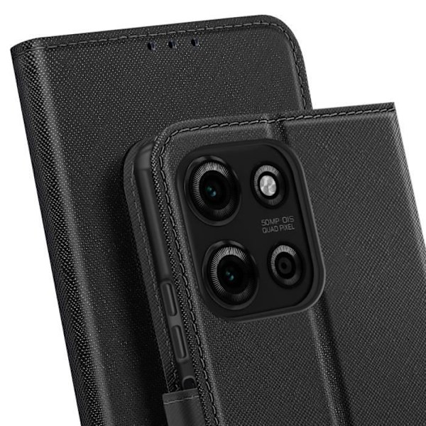 Etui til Motorola Moto G75 Læder Pung Saffiano Fancy Sort Svart