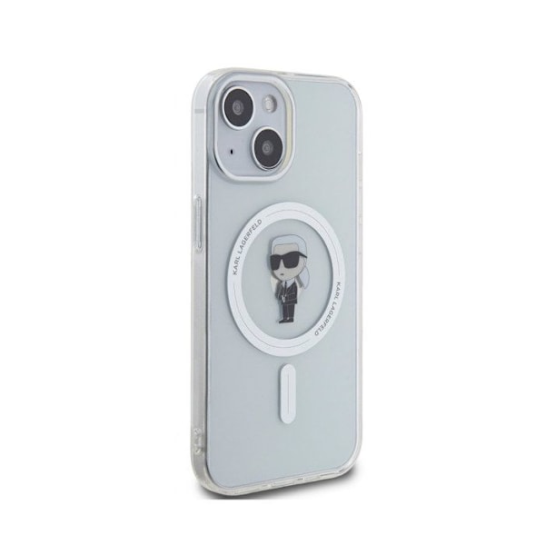 Coque för iPhone 15 Modell IML Ikonik Kompatibel med MagSafe Karl Lagerfeld Transparent Vit