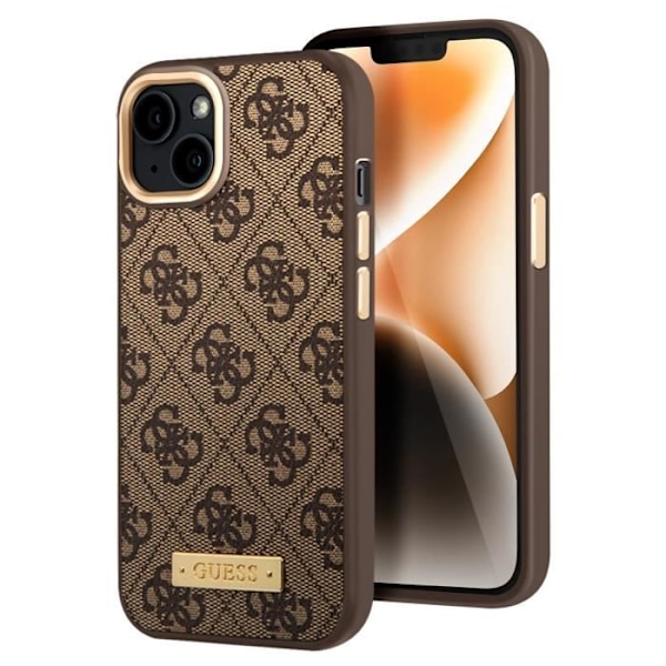 Coque MagSafe til iPhone 14 Elegant 4G Metalplade Guess Brun kastanj
