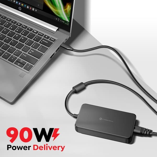 USB-C PD 90W Strømforsyning til Computer med 6 Udskiftelige DC-Spidser Forcell Sort Svart