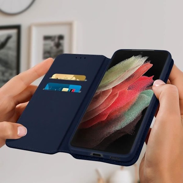 Folio Plånbok - AVIZAR - Samsung Galaxy S21 Ultra - Ekologisk läder - Nattblå - Stödfunktion Midnattsblå