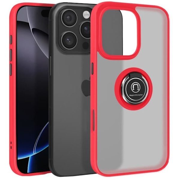 Coque för iPhone 16 Pro Max - MÄRKE - Metallring - Stötsäker - Röd - Videostöd Röd