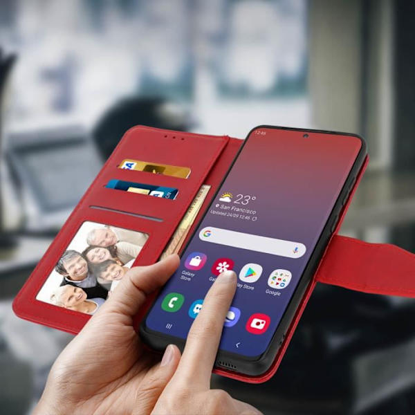 Samsung Galaxy S20 Plus Läderkorthållare Premium Stativ Funktion Röd Röd Röd