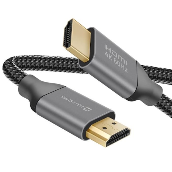 HDMI 2.0 -kaapeli Ultra HD 4K 60Hz Nylon punottu 2m Swissten kullatut liittimet musta