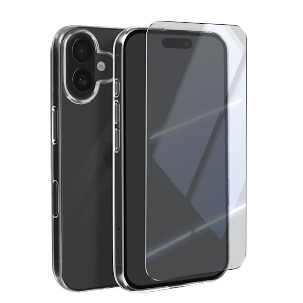 Skyddspaket för iPhone 16 Mjukt fodral och härdat glas Mayaxess Transparent Transparent