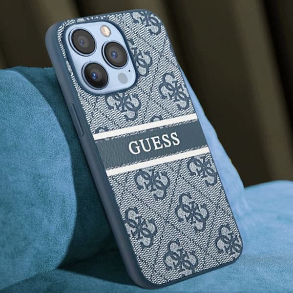 Cover til iPhone 13 Pro med Print og Monokrom Stripe Luxury Guess Light Blue Blå