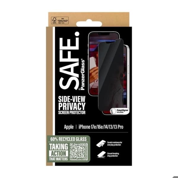 Skærmbeskyttelse til iPhone 17. / 16. i hærdet glas med anti-spion Panzer Glass sort Svart