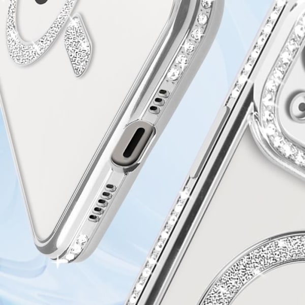 Diamantfodral till iPhone 13 MagSafe Protection Rhinestone Contour Silver Grå