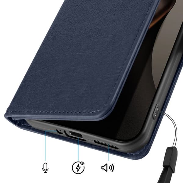 Magnetiskt plånboksfodral för Xiaomi 15T Pro med videostöd Mörkblå Blå