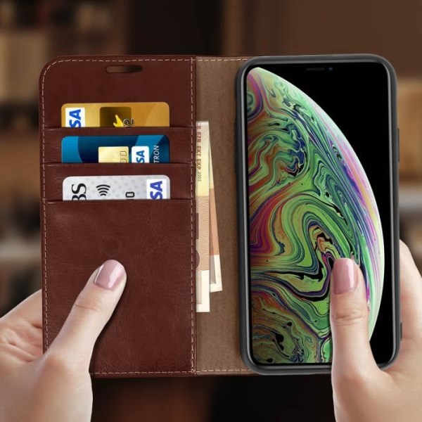 iPhone XS Max Fodral - Apple - Läder Plånboksfodral - Brun - Video Stöd - 3 Kortfack kastanj