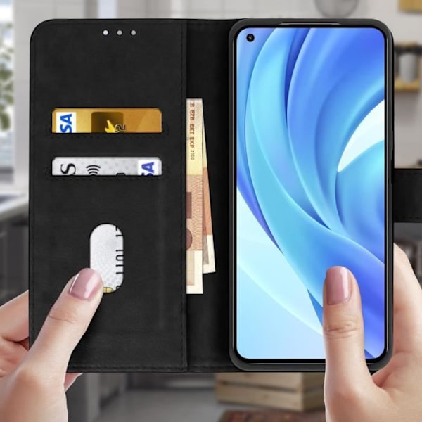 Beskyttelsesmuffe - AVIZAR - Xiaomi Mi 11 Lite - Sort - Kortholderfunktion - Video-støtte Svart
