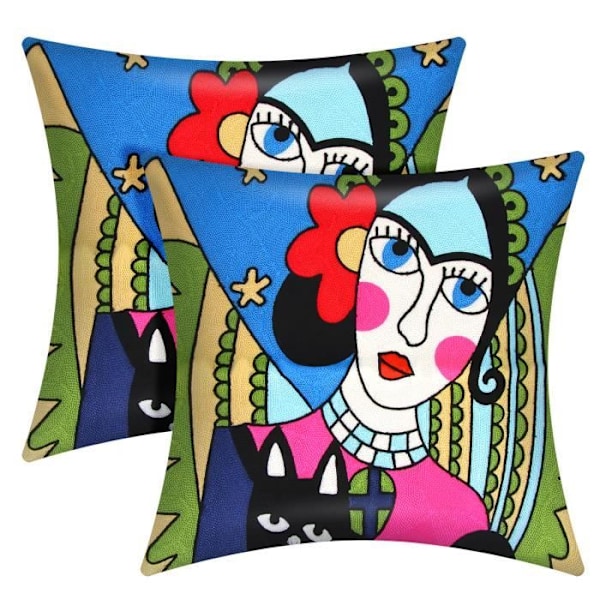 2 kpl 45x45 cm brodeerattuja tyynyliinoja Art Phantura Flerfärgad