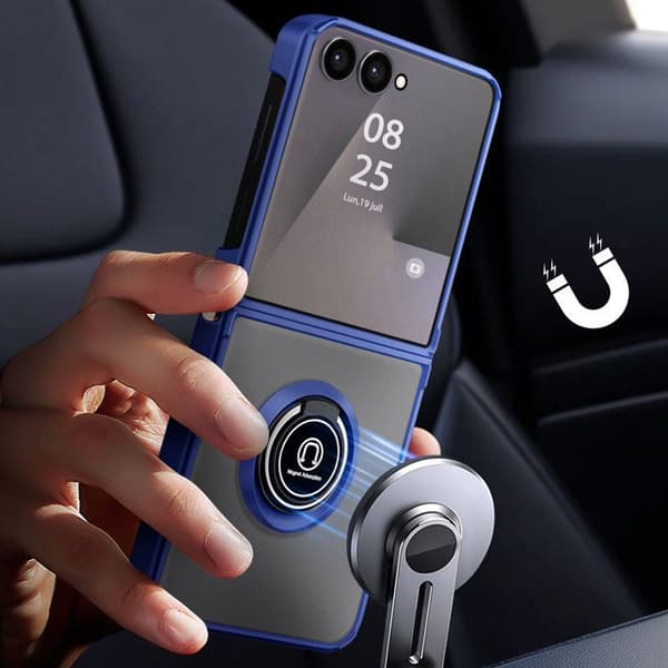 Coque Ring - AVIZAR - Samsung Galaxy Z Flip 7 - Foldbar - Blå - Rotérbar Magnetisk Ring Blå